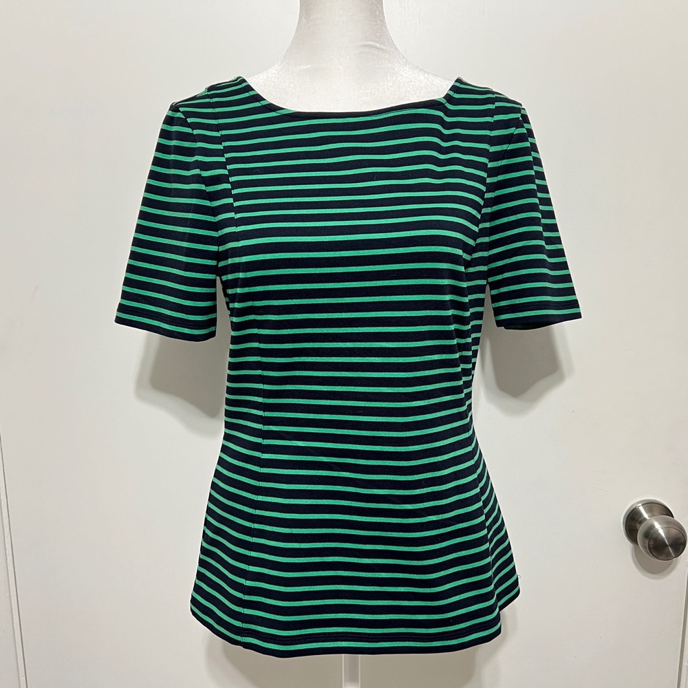 Banana Republic Womens Striped Ponte Top Size 6 Stretch Green Black Career‎